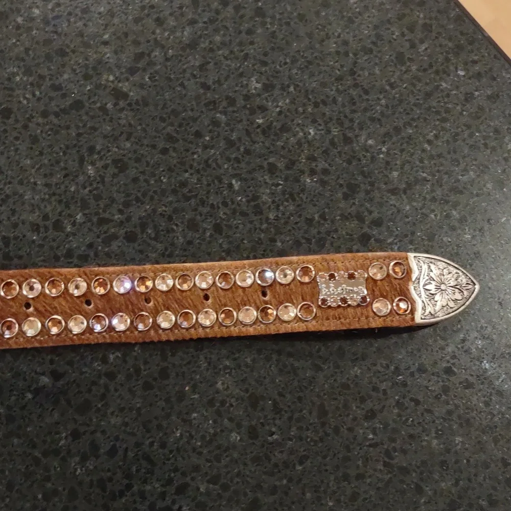 B.B. Simon | Crystal Embellished Brown Calf Hair Cowgirl Formal Western Belt